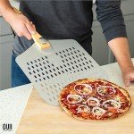OUII Perforated Pizza Peel 12 x 14 Inch. - Aluminum Metal Spatula Paddle for Grill with Foldable Handle. Pizza Oven Accessories and Tools. Turning Peel, Bread, Pastry, Dough, Cake.