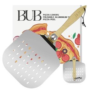 Bub Premium Aluminium Perforated Foldable Pizza Peel 12 Inch with Safety Backstop | Ideal for Any Type of Oven | Pizza Paddle | Pizza Spatula | Pizza Oven Accessories