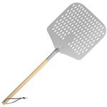G.a HOMEFAVOR Perforated Pizza Peel,Long Wooden Handle Pizza Paddle,Professional Nonstick Aluminum Metal Pizza Peel,Lightweight Pizza Peel for Pizza Oven Accessories-ilver,12x13 Inch