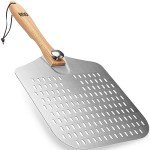 OUII Perforated Pizza Peel 12 x 14 Inch. - Aluminum Metal Spatula Paddle for Grill with Foldable Handle. Pizza Oven Accessories and Tools. Turning Peel, Bread, Pastry, Dough, Cake.