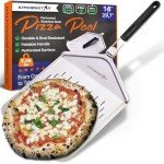 KitchenStar 14" Perforated Pizza Peel with Long Folding Handle - Stainless Steel Spatula Paddle for Effortless Pizza Transfer & Easy Storrage - Outdoor Pizza Oven Accessories