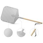 G.a HOMEFAVOR Perforated Pizza Peel,Long Wooden Handle Pizza Paddle,Professional Nonstick Aluminum Metal Pizza Peel,Lightweight Pizza Peel for Pizza Oven Accessories-ilver,12x13 Inch