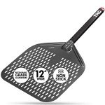 TKC 12", 8" Perforated Pizza Peels - Professional Aluminum Pizza Turning peel - Long Handle Metal Pizza Spatula for Indoor and Outdoor - Lightweight Non-Stick Pizza Turner - Pizza Oven Accessories