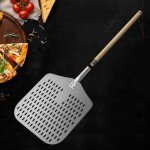 G.a HOMEFAVOR Perforated Pizza Peel,Long Wooden Handle Pizza Paddle,Professional Nonstick Aluminum Metal Pizza Peel,Lightweight Pizza Peel for Pizza Oven Accessories-ilver,12x13 Inch