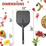 TKC 12", 8" Perforated Pizza Peels - Professional Aluminum Pizza Turning peel - Long Handle Metal Pizza Spatula for Indoor and Outdoor - Lightweight Non-Stick Pizza Turner - Pizza Oven Accessories