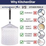 KitchenStar 14" Perforated Pizza Peel with Long Folding Handle - Stainless Steel Spatula Paddle for Effortless Pizza Transfer & Easy Storrage - Outdoor Pizza Oven Accessories