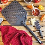 TKC 12", 8" Perforated Pizza Peels - Professional Aluminum Pizza Turning peel - Long Handle Metal Pizza Spatula for Indoor and Outdoor - Lightweight Non-Stick Pizza Turner - Pizza Oven Accessories