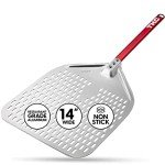 TKC Perforated Pizza Peel 14 Inch - Professional Aluminum Pizza Turning peel - Long Handle Metal Pizza Spatula for Indoor and Outdoor - Lightweight Non-Stick Pizza Turner - Ooni Pizza Oven Accessories