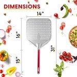 TKC Perforated Pizza Peel 14 Inch - Professional Aluminum Pizza Turning peel - Long Handle Metal Pizza Spatula for Indoor and Outdoor - Lightweight Non-Stick Pizza Turner - Ooni Pizza Oven Accessories