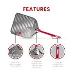 TKC Perforated Pizza Peel 14 Inch - Professional Aluminum Pizza Turning peel - Long Handle Metal Pizza Spatula for Indoor and Outdoor - Lightweight Non-Stick Pizza Turner - Ooni Pizza Oven Accessories