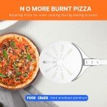Pizza Turning Peel, 8-inch Pizza Peel Turner Spinner, Long Handle Perforated Aluminum Pizza Peel with Silicone Hook, Pizza Oven Accessories