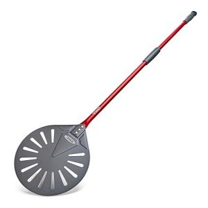 TKC 9" Perforated Pizza Peel - Professional Aluminum Pizza Turning peel - Long Handle Metal Pizza Spatula for Indoor and Outdoor - Lightweight Non-Stick Pizza Turner - Ooni Pizza Oven Accessories RED