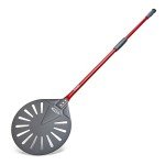 TKC 9" Perforated Pizza Peel - Professional Aluminum Pizza Turning peel - Long Handle Metal Pizza Spatula for Indoor and Outdoor - Lightweight Non-Stick Pizza Turner - Ooni Pizza Oven Accessories RED
