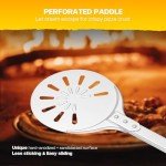 TUVOLLZ Pizza Turning Peel - 8" Pizza Peel Turner Long Handle - Lightweight Perforated Aluminum Turning Peel Pizza Spinner for Indoor and Outdoor Oven