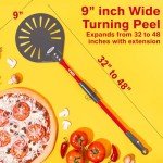 TKC 9" Perforated Pizza Peel - Professional Aluminum Pizza Turning peel - Long Handle Metal Pizza Spatula for Indoor and Outdoor - Lightweight Non-Stick Pizza Turner - Ooni Pizza Oven Accessories RED