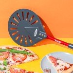 TKC 9" Perforated Pizza Peel - Professional Aluminum Pizza Turning peel - Long Handle Metal Pizza Spatula for Indoor and Outdoor - Lightweight Non-Stick Pizza Turner - Ooni Pizza Oven Accessories RED