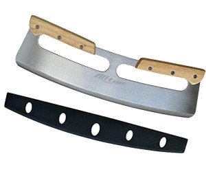 ALLTOP Pizza Cutter Rocker,Stainless Steel Blade Knife With Double Wooden Handle & Plastic Cover, Large Pizza Slicer/Chopper, Essential Kitchen Tool -14 In