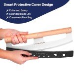 KitchenStar 16" Pizza Cutter Rocker Razor Sharp Stainless Steel Slicer Knife w Wooden Handle & Blade Cover, Silver - Premium Pizza Oven Accessories