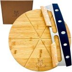 Kobiva 14" Dual-Grip Pizza Cutter Pizza Board | Gift Pizza Set, Best Pizza Cutter Rocker Blade, Bamboo Pizza Cutting Board, Pizza Slicer, Pizza Serving Board, Pizza Rocker Knife For Cutting Pizza Piza