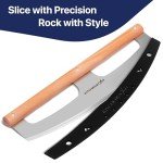 KitchenStar 16" Pizza Cutter Rocker Razor Sharp Stainless Steel Slicer Knife w Wooden Handle & Blade Cover, Silver - Premium Pizza Oven Accessories