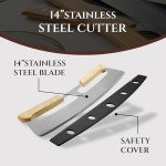 Kobiva 14" Dual-Grip Pizza Cutter Pizza Board | Gift Pizza Set, Best Pizza Cutter Rocker Blade, Bamboo Pizza Cutting Board, Pizza Slicer, Pizza Serving Board, Pizza Rocker Knife For Cutting Pizza Piza
