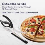 Loftern Pizza Scissors - Non-Stick Pizza Scissors with Firm Grip Base - Food Grade Stainless Steel Pizza Cutter - 5-in-1 Food Slicer & Pizza Server - Durable, Safe & Mess Free