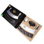 The Bold Bee 12" Stainless Steel Mezzaluna Knife & Cover + FREE Stainless Steel Soap Odor Remover | Pizza Cutter | Fruit, Vegetable & Salad Chopper & Dicer | Herb Mincer