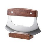 Coowolf Ulu Knife - Sharp Rocker Mezzaluna Knife with Stand for Cutter Pizza, Meat, Vegetables, Herbs
