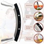 Gourmetly Stainless Steel Mezzaluna Knife with Cover – 12 In. Curved Blade with Solid Steel Handles & Mezzaluna Sheath – Pizza Cutter Rocker, Rocker Knife Veggie Cutter, Salad Chopper, & Herb Cutter