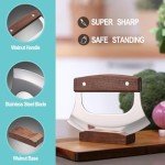 Coowolf Ulu Knife - Sharp Rocker Mezzaluna Knife with Stand for Cutter Pizza, Meat, Vegetables, Herbs