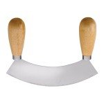 HIC Kitchen Mezzaluna Rocking Chopper and Mincing Knife with Double Handles, Stainless Steel and Rubberwood