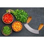 HIC Kitchen Mezzaluna Rocking Chopper and Mincing Knife with Double Handles, Stainless Steel and Rubberwood