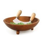 HIC Kitchen Mezzaluna Rocking Chopper and Mincing Knife with Double Handles, Stainless Steel and Rubberwood