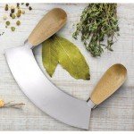 HIC Kitchen Mezzaluna Rocking Chopper and Mincing Knife with Double Handles, Stainless Steel and Rubberwood