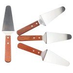 CZWESTC 4 Pcs Stainless Steel Pizza Servers with Wooden Handle, Triangular Spade Pie Pastry Spatula for Cake, Dessert, Tart, Pie and Pizza