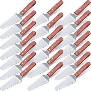 Zhehao 20 Pack Wooden Handle Pizza Pie Server Stainless Steel Pizza Spatula Non Slip Triangular Spade Spatula Easy to Grip Pie Spatula Cutter Pie Knife Cake Serving Utensils (Brown)