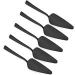 Matte Black Pie Server Set of 5, E-far 8.9 Inch Stainless Steel Cake Server Cutter for Pastry Cheese Pizza, Serrated Edge with Square Handle