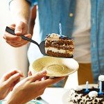 Matte Black Pie Server Set of 5, E-far 8.9 Inch Stainless Steel Cake Server Cutter for Pastry Cheese Pizza, Serrated Edge with Square Handle