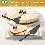 Matte Black Pie Server Set of 5, E-far 8.9 Inch Stainless Steel Cake Server Cutter for Pastry Cheese Pizza, Serrated Edge with Square Handle