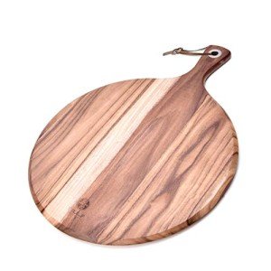 BILL.F Pizza Peel,14" L x 14" W Acacia Wood Cutting Board, with 5" Handle, 19" Overall Length