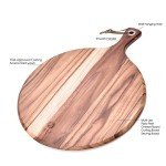 BILL.F Pizza Peel,14" L x 14" W Acacia Wood Cutting Board, with 5" Handle, 19" Overall Length