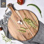 BILL.F Pizza Peel,14" L x 14" W Acacia Wood Cutting Board, with 5" Handle, 19" Overall Length