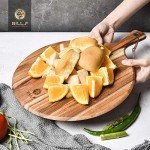 BILL.F Pizza Peel,14" L x 14" W Acacia Wood Cutting Board, with 5" Handle, 19" Overall Length