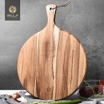 BILL.F Pizza Peel,14" L x 14" W Acacia Wood Cutting Board, with 5" Handle, 19" Overall Length