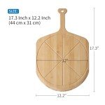 Fiery Chef 12” Bamboo Pizza Peel - Lightweight Smooth Wooden Pizza Paddle and Pizza Cutting Board with 8 Slice Grooves, Outdoor Pizza Oven Accessories, 17.3 Inch x 12.2 Inch