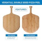 Fiery Chef 12” Bamboo Pizza Peel - Lightweight Smooth Wooden Pizza Paddle and Pizza Cutting Board with 8 Slice Grooves, Outdoor Pizza Oven Accessories, 17.3 Inch x 12.2 Inch