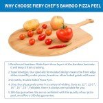 Fiery Chef 12” Bamboo Pizza Peel - Lightweight Smooth Wooden Pizza Paddle and Pizza Cutting Board with 8 Slice Grooves, Outdoor Pizza Oven Accessories, 17.3 Inch x 12.2 Inch