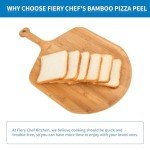 Fiery Chef 12” Bamboo Pizza Peel - Lightweight Smooth Wooden Pizza Paddle and Pizza Cutting Board with 8 Slice Grooves, Outdoor Pizza Oven Accessories, 17.3 Inch x 12.2 Inch