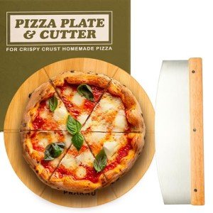 Pizza Cutting Board Set with Pizza Rocker Cutter - FSC® Bamboo Board With Pre-milled Grooves - Stainless Steel Pizza Knife With Sharp Blade - Perfect for Slicing and Serving Pizza