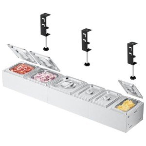 Stainless Steel Pizza Topping Station with 6 Containers